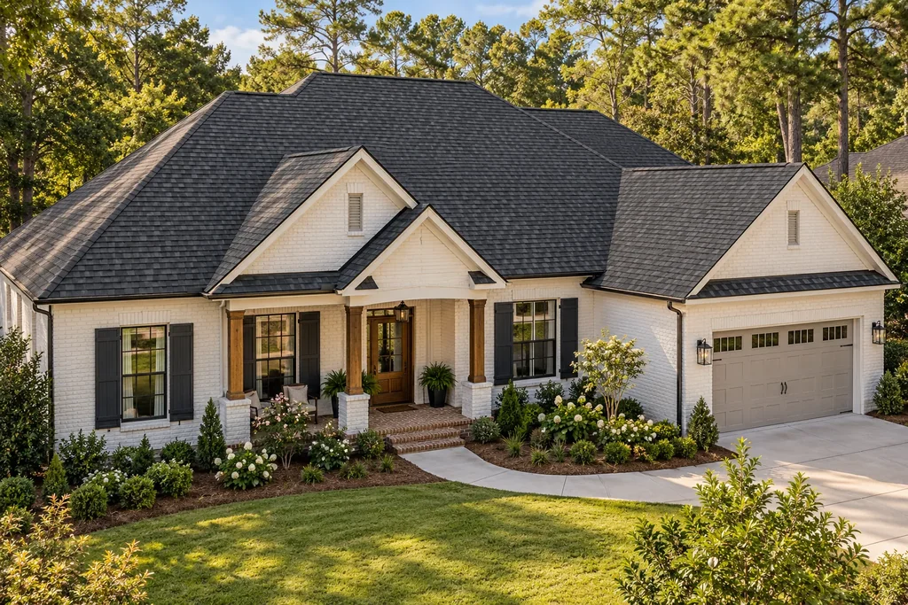 Illustrative home with a charcoal dimensional shingle roof