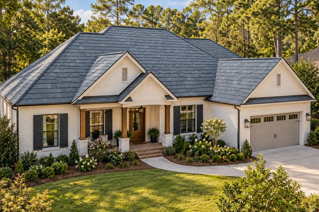 Illustrative home with a slate look shingle roof